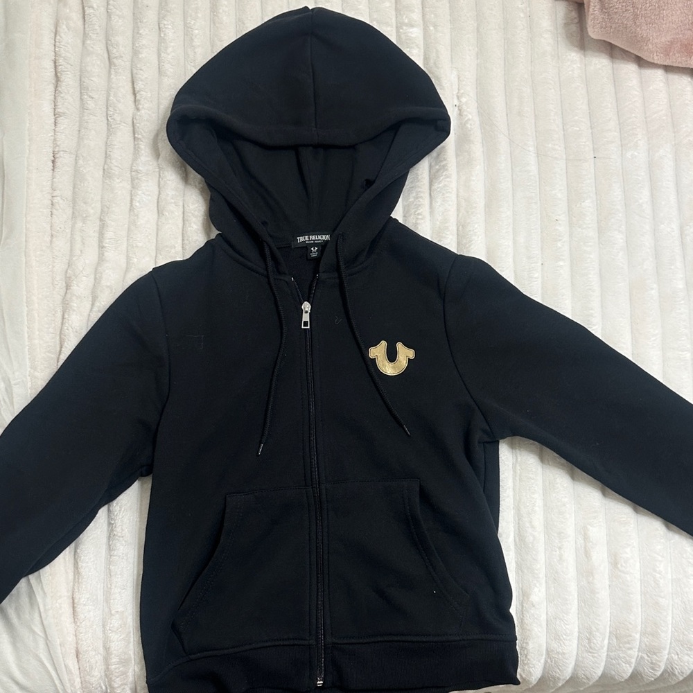 True Religion Kids Black Hoodie with Gold Logo